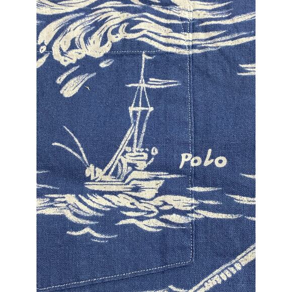 POLO RALPH LAUREN Aloha Shirt All-over Pattern Linen Cotton Men Size: L - Picture 8 of 8